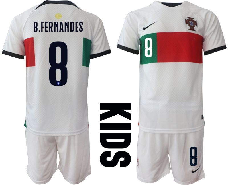 Youth 2022 World Cup National Team Portugal away white #8 Soccer Jersey->youth soccer jersey->Youth Jersey
